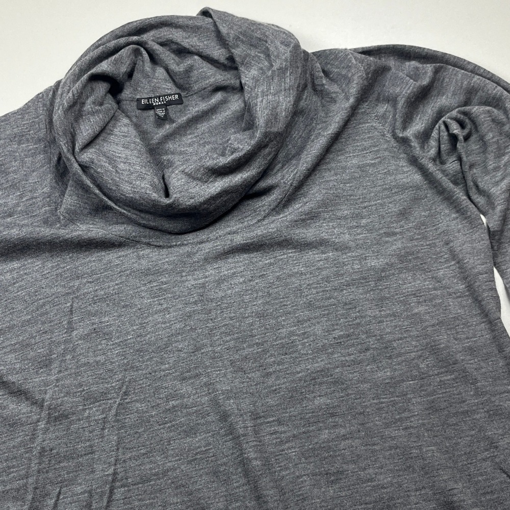 Eileen Fisher Merino Wool Cowl Neck Long Sleeve Knit Top Size 1X Gray Sweater